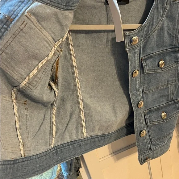 Central Park west Nevada girly collarless denim jacket - NWT sz s - Picture 5 of 6